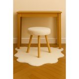 Ekru Teddy Yuvarlak Puf Bench Ahşap Modern Ayak Dekoratif Peluş Tabure