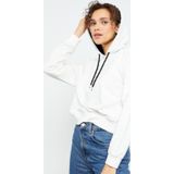 Ekru Uzun Kol Rahat Form Kapüşonlu Kadın Sweatshirt - 97115