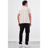Ekru V Yaka Pamuklu Düz Renk Slim Fit Erkek T-shirt - 2XL