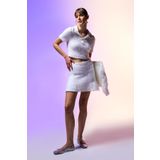 Ekru Volanlı Triko Etek