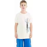 Ekru Yazı Baskılı O Yaka Standart Kalıp Erkek Çocuk T-Shirt - 11119
