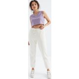 Ekru Yüksek Bel Basic Bağcıklı Jogger Polar Kadın Eşofman Alt - 94622
