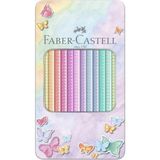 EKS Ticaret Faber-Castell 12'li Parlak Pastel Renkli Boya Kalemi Kelebek Desenli Metal Kutu ile Taşıma Kolaylığı