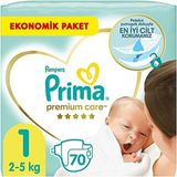 EKS Ticaret Prima Bebek Bezi Premium Care 1 Beden Yenidoğan, Ekonomik Paket, 70 Adet - 0: 0 - 3 kg Yenidoğan / 50'li