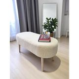 Eksen Teddy Kumaş Puf, Geniş Oturumlu Bench, Modern Ayak Ucu Pufu, Yumuşak Oturma & Sehpa, 90 x 35CM - 90 x 35 cm - Bej