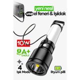 Eksik Sepeti USB Şarjlı El Feneri ve Kamp Lambası 4 Modlu 10W A+ Led Işık Outdoor Askı Gs-860