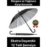 Ekstra Dayanıklı Rüzgara ve Yağmura Karşı Korumalı Siyah Fiber 12 Telli Bronz Gövde Şemsiye 55cm