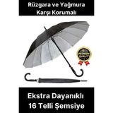 Ekstra Dayanıklı Rüzgara ve Yağmura Karşı Korumalı Siyah Fiber 16 Telli Bronz Gövde Şemsiye 55cm