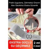 Ekstra Güçlü 2 mt Dış Cephe Su Geçirmez Sakız Bant Sızıntı Çamur Bandı Sızdırmaz 2 Adet - Alüminyum Gri - 2 mt x 48 mm