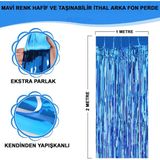 Ekstra Metalize Mavi Renk Saçaklı Arka Fon Perde 1X2 Metre Vitrin