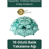 Ekstra Sağlam 16 Gözlü Balık Kapanı Ağı Cepli Büyük Boy Balık Yakalama Filesi Yem Bölmeli Fermuarlı