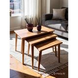 Ekübya Home Masif Doğal Ahşap 3'lü Zigon Sehpa Set, Modern Masif Yan Sehpa - NATUREL