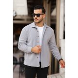 EKZMODA Erkek Gri Oversize Kalın Kışlık Polar Gömlek