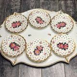 El Boyama Delikli Porselen Çay Tabağı 6 Lı Set-Beyaz - Standart - Çok Renkli