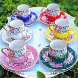 El Boyama Porselen 6lı Set Osmanlı Saray Kahve Fincan Takımı- 6 canlı renkli