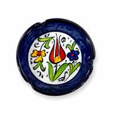 El Boyaması Seramik Küllük, Lacivert Çiçek Desenli, 8 cm Çap, 3 cm Yükseklik, 1 Adet