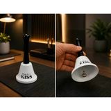 El Çanı Dekoratif Masa Zili – Ring For A Kiss Tasarımlı Romantik Hediye 13 cm Çan Zil Beyaz