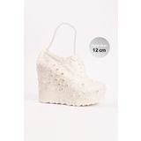 E&L Company 12cm DOLGU Topuk, kırık beyaz spor gelin ayakkabısı. Kuş gibi hafif
