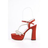 E&L Company 13,5cm KIRMIZI SATEN TAŞLI Abiye Ayakkabı