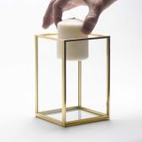 El Crea Designs 15x10x10cm Pirinç Gold Geometrik Teraryum Cam Fanus Vazo Mumluk Yapımı Dekoratif