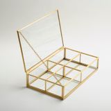 El Crea Designs 25x15x6cm Pirinç Gold Cam Makyaj Takı Aksesuar Parfüm Fırçalık Organizer Kutusu