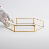 El Crea Designs 30x20x6cm Tepsi Cam Pirinç Gold Altıgen Damat Kahvesi Nişan Sunum Tepsisi Yapımı Dekoratif