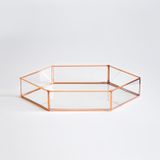 El Crea Designs 30x20x6cm Tepsi Cam Rose Gold Bakır Altıgen Damat Kahvesi Nişan Sunum Tepsisi Yapımı