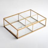 El Crea Designs 30x20x8cm Pirinç Gold Cam Makyaj Takı Aksesuar Parfüm Fırçalık Organizer Kutusu