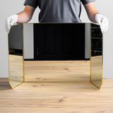 El Crea Designs Büyük Boy 3 Kanatlı Katlanabilir Kapaklı Masaüstü Makyaj Aynası Pirinç Gold ve Gümüş Renk El Yapımı Şifonyer Aynası 100 x 45 cm