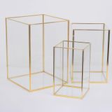 El Crea Designs Mumluk Cam Pirinç Gold Fanus Teraryum Geometrik Yapımı Dekoratif 3 Parça