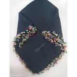 El Emeği Kristal Damla Boncuklu Yazma ,tülbent Yemeni, Fular ,4 Kenar Oyalı - 000-Siyah - 100 x 100 cm