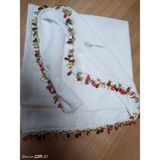 El Emeği Kristal Damla Boncuklu Yazma ,tülbent Yemeni, Fular ,4 Kenar Oyalı - 001-Beyaz - 100 x 100 cm