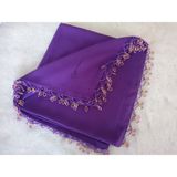El Emeği Kristal Damla Boncuklu Yazma ,tülbent Yemeni, Fular ,4 Kenar Oyalı - 08 Mor - 100 x 100 cm