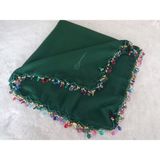 El Emeği Kristal Damla Boncuklu Yazma ,tülbent Yemeni, Fular ,4 Kenar Oyalı - 09-Yeşil - 100 x 100 cm