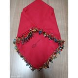El Emeği Kristal Damla Boncuklu Yazma ,tülbent Yemeni, Fular ,4 Kenar Oyalı - 100 x 100 cm - 09 Kırmızı