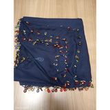El Emeği Kristal Damla Boncuklu Yazma ,tülbent Yemeni, Fular ,4 Kenar Oyalı - 2907 Lacivert - 100 x 100 cm