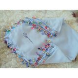 El Emeği Kristal Damla Boncuklu Yazma ,tülbent Yemeni, Fular ,4 Kenar Oyalı - Bebe Mavi - 100 x 100 cm