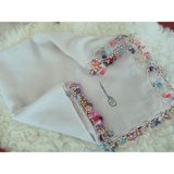El Emeği Kristal Damla Boncuklu Yazma ,tülbent Yemeni, Fular ,4 Kenar Oyalı - Bej-10 - 100 x 100 cm