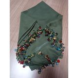 El Emeği Kristal Damla Boncuklu Yazma ,tülbent Yemeni, Fular ,4 Kenar Oyalı - Çağla - 100 x 100 cm