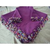 El Emeği Kristal Damla Boncuklu Yazma ,tülbent Yemeni, Fular ,4 Kenar Oyalı - Mürdüm - 100 x 100 cm