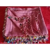 El Emeği Kristal Damla Boncuklu Yazma ,tülbent Yemeni, Fular ,4 Kenar Oyalı - Pembe - Açık Elma - 100 x 100 cm