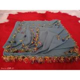 El Emeği Kristal Damla Boncuklu Yazma ,tülbent Yemeni, Fular ,4 Kenar Oyalı - Yeşil - 100 x 100 cm