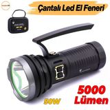 El Feneri 5000 Lümen Uzun Menzil 50W Li-İon 4 X 3200 Mah Şarjlı Powerbank Ledli Su Geçirmez Kamp