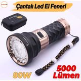 El Feneri 5000 Lümen Uzun Menzil 80W Şarjlı Powerbank Ledli Işık Kafa Lambası Su Geçirmez Kamp - 1 - Siyah