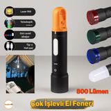 El Feneri 800 Lümen 2000 Metre Menzil 1200 Mah Şarjlı Powerbank Ledli Işık Lambası Su Geçirmez Kamp - Siyah