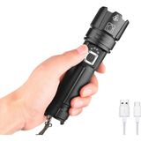 El Feneri 8000 Lümen, XHP70.2 LED El Feneri Yüksek Lümen USB Şarj Edilebilir Taktik El Feneri Yüksek Güçlü El Feneri El Feneri El Feneri Yakınlaştırıl - 0,5