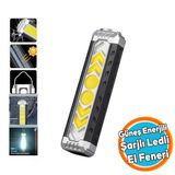 El Feneri Güneş Enerjli Ledli 15W Şarjlı Mıknatıslı Askılı Kamp Taktik El Feneri Su Geçirmez