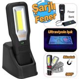 El Feneri Mıknatıslı Şarjlı Güçlü Beyaz Ve Sos Işıklı Kamp Lambası Led Aydınlatma Ultraviole Işık