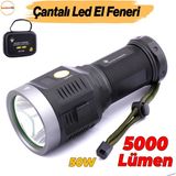 El Feneri Uzun Menzil 5000 Lümen 50W Li-Ion 8000 Mah Şarjlı Powerbank Ledli Parlak Su Geçirmez Kamp - 1 - Siyah
