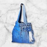 El Işçiliği Charm Detaylı Denim Omuz Çantası - Mavi-22189